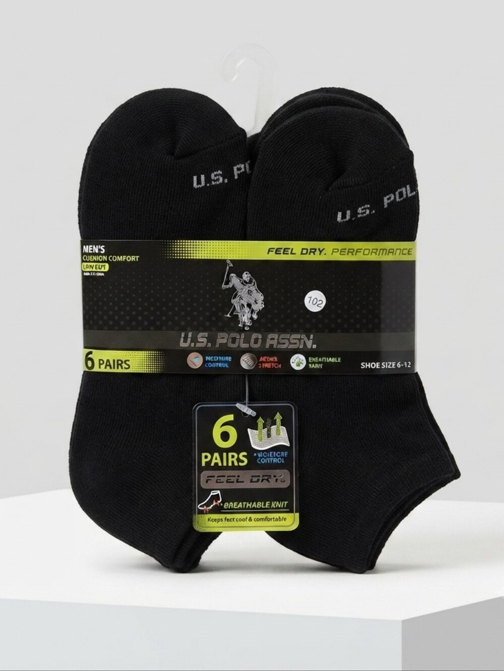 U.S. Polo Assn. Men's Low Cut Athletic Socks 6 Pairs Clor Black Size 6-12